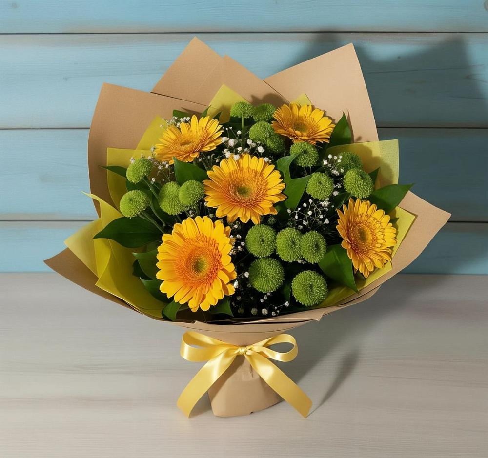 Букет цветов из: Герберы и Хризантемы в Малиновке
