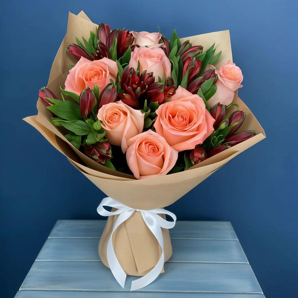 Букет цветов из: Розы и Альстромерии в Малиновке