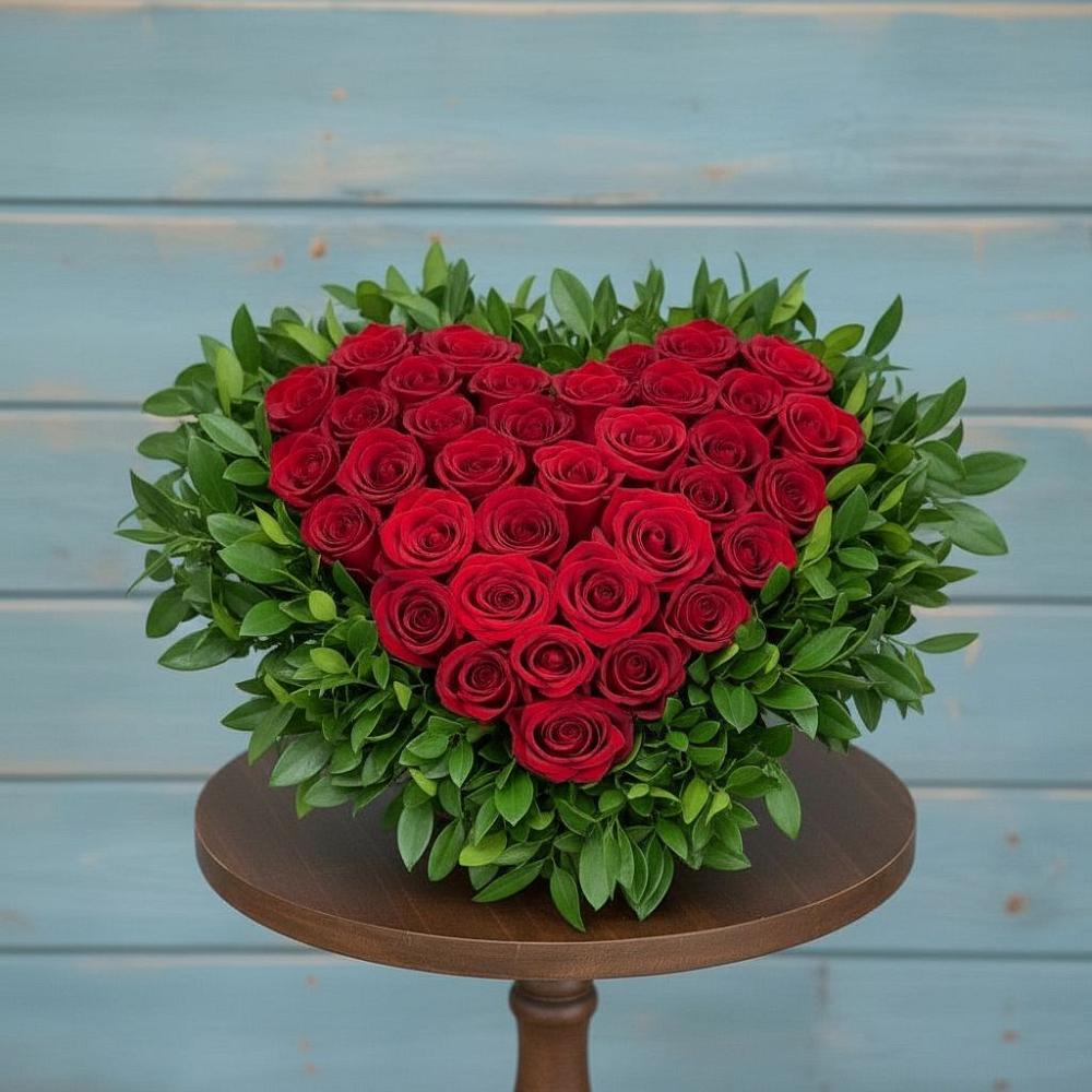 Цветочная композиция из Розы в виде сердца в Малиновке